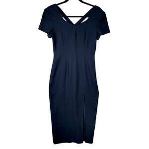 Preview Collection Pencil Dress 2 Womens Black Scoop Neck Cross Back Slit Gothic